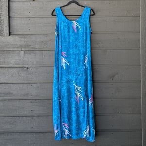 Bali Batiks ResortWear Tie Dye Aqua Blue Maxi Tank Dress Sexy Slits Size Medium